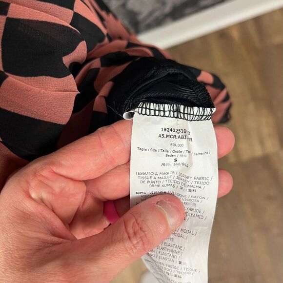 'S Max Mara Checkered Chiffon Sleeveless V-Neck Midi Dress Black Lined Sz S - Picture 9 of 12